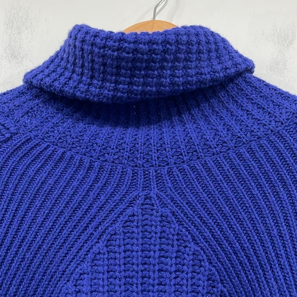 Autumn Cashmere Turtle Neck Pullover Sweater in Cobalt blue Leather elbow M - Picture 8 of 15